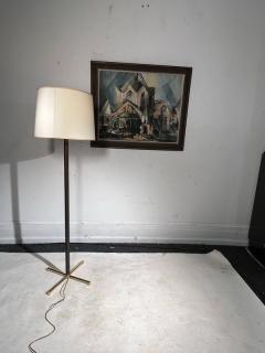 Jacques Adnet EXCEPTIONAL MID CENTURY LEATHER AND BRASS X BASE FLOOR LAMP - 2809863