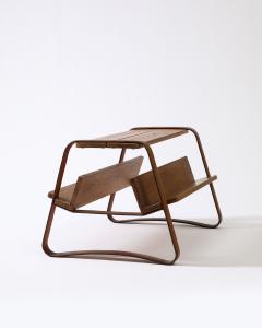 Jacques Adnet Elm and Leather Magazine Holder Side Table by Jacques Adnet France c 1960s - 3666290