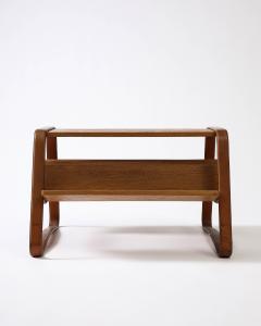 Jacques Adnet Elm and Leather Magazine Holder Side Table by Jacques Adnet France c 1960s - 3666293