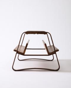 Jacques Adnet Elm and Leather Magazine Holder Side Table by Jacques Adnet France c 1960s - 3666295