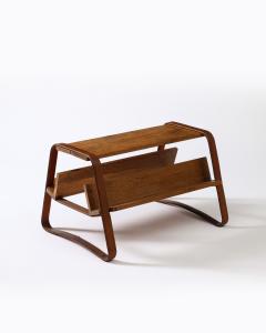 Jacques Adnet Elm and Leather Magazine Holder Side Table by Jacques Adnet France c 1960s - 3666297