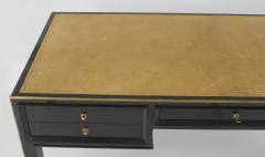Jacques Adnet French 1940s Brass Mounted Black Lacquered Bureau Plat Writing Desk  - 436368