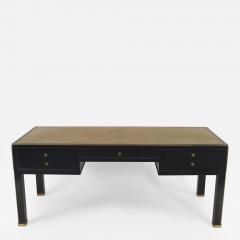 Jacques Adnet French 1940s Brass Mounted Black Lacquered Bureau Plat Writing Desk  - 439426