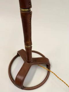 Jacques Adnet French Hand Stitched Faux Bamboo Brown Leather Floor Lamp by Jacques Adnet - 4112867