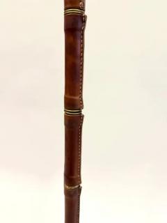 Jacques Adnet French Hand Stitched Faux Bamboo Brown Leather Floor Lamp by Jacques Adnet - 4112893