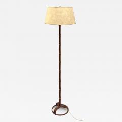 Jacques Adnet French Hand Stitched Faux Bamboo Brown Leather Floor Lamp by Jacques Adnet - 4123549