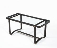 Jacques Adnet French Mid Century Hand sewn Black Leather Coffee Table by Jacques Adnet - 4374799