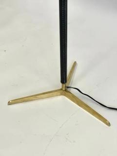 Jacques Adnet French Mid Century Modern Hand Stitched Black Leather Floor Lamp Jacques Adnet - 4111548