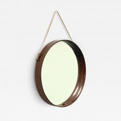 Jacques Adnet French Mid Century Round Stitched Dark Brown Leather Mirror Jacques Adnet 1955 - 4217284