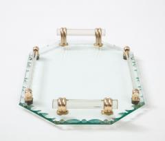 Jacques Adnet French Mirrored Tray Style of Jacques Adnet with Glass Handles - 2849395