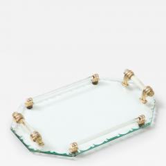 Jacques Adnet French Mirrored Tray Style of Jacques Adnet with Glass Handles - 2853815