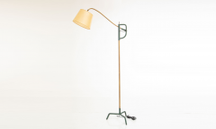 Jacques Adnet Hunter Green Stitched Leather and Brass Floor Lamp by Jacques Adnet - 3463294