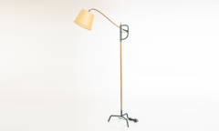 Jacques Adnet Hunter Green Stitched Leather and Brass Floor Lamp by Jacques Adnet - 3463295