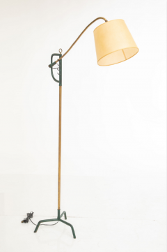 Jacques Adnet Hunter Green Stitched Leather and Brass Floor Lamp by Jacques Adnet - 3463312