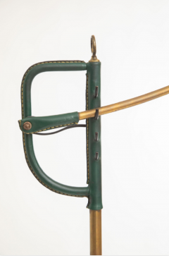 Jacques Adnet Hunter Green Stitched Leather and Brass Floor Lamp by Jacques Adnet - 3463347