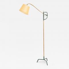 Jacques Adnet Hunter Green Stitched Leather and Brass Floor Lamp by Jacques Adnet - 3482330