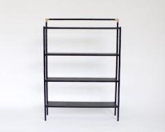 Jacques Adnet JACQUES ADNET FRENCH ETAGERE OR BOOKSHELF DISPLAY SHELF BLACK METAL FAUX BAMBOO - 2983692