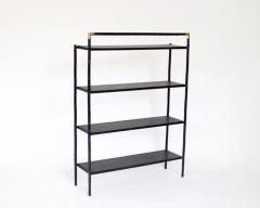 Jacques Adnet JACQUES ADNET FRENCH ETAGERE OR BOOKSHELF DISPLAY SHELF BLACK METAL FAUX BAMBOO - 2983712