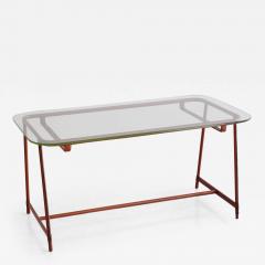Jacques Adnet JACQUES ADNET LEATHER AND GLASS COFFEE TABLE - 1486503
