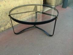 Jacques Adnet Jacques Adnet 1940s Black Hand Stitched Leather Tripod Coffee Table - 3342815