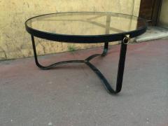 Jacques Adnet Jacques Adnet 1940s Black Hand Stitched Leather Tripod Coffee Table - 3342822