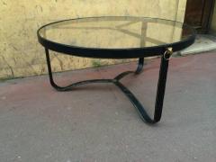 Jacques Adnet Jacques Adnet 1940s Black Hand Stitched Leather Tripod Coffee Table - 3342823