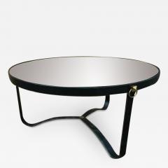 Jacques Adnet Jacques Adnet 1940s Black Hand Stitched Leather Tripod Coffee Table - 3343211