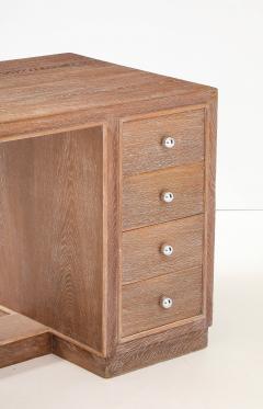 Jacques Adnet Jacques Adnet Cerused Oak Double Side Desk Drawers Steel Knobs France 1950 - 4662822