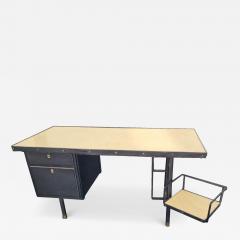 Jacques Adnet Jacques Adnet Chicest Black Hand Stitched Leather Desk - 4616530