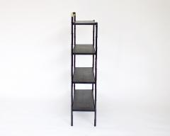 Jacques Adnet Jacques Adnet French Etagere or Bookshelf Display Shelf Black Metal Faux Bamboo - 2960036