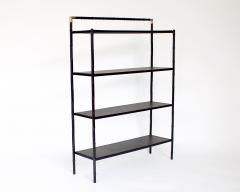 Jacques Adnet Jacques Adnet French Etagere or Bookshelf Display Shelf Black Metal Faux Bamboo - 2960037