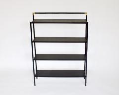 Jacques Adnet Jacques Adnet French Etagere or Bookshelf Display Shelf Black Metal Faux Bamboo - 2960038