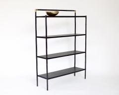 Jacques Adnet Jacques Adnet French Etagere or Bookshelf Display Shelf Black Metal Faux Bamboo - 2960040