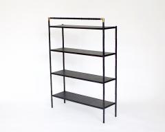 Jacques Adnet Jacques Adnet French Etagere or Bookshelf Display Shelf Black Metal Faux Bamboo - 2960042