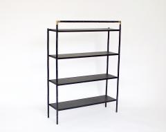 Jacques Adnet Jacques Adnet French Etagere or Bookshelf Display Shelf Black Metal Faux Bamboo - 2960043