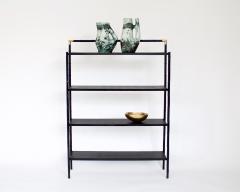 Jacques Adnet Jacques Adnet French Etagere or Bookshelf Display Shelf Black Metal Faux Bamboo - 2960044