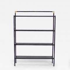 Jacques Adnet Jacques Adnet French Etagere or Bookshelf Display Shelf Black Metal Faux Bamboo - 2963399