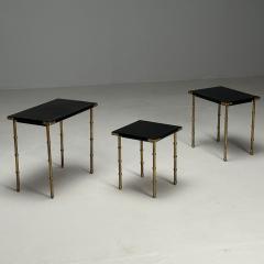 Jacques Adnet Jacques Adnet French Mid Century Modern Nesting Tables Leather Brass 1950s - 3718484