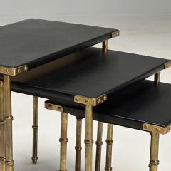 Jacques Adnet Jacques Adnet French Mid Century Modern Nesting Tables Leather Brass 1950s - 3718486