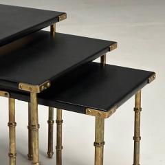 Jacques Adnet Jacques Adnet French Mid Century Modern Nesting Tables Leather Brass 1950s - 3718487