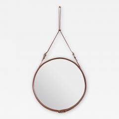 Jacques Adnet Jacques Adnet Large Circulaire Mirror with Brown Leather - 1719551