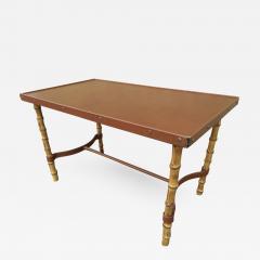 Jacques Adnet Jacques Adnet Rare Bamboo and Hand Stitched Brow Leather Coffee Table - 617207