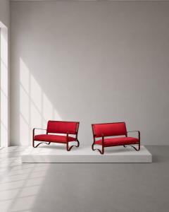 Jacques Adnet Jacques Adnet Rare Two Seater Sofas Leather Steel France 1950s - 4709337