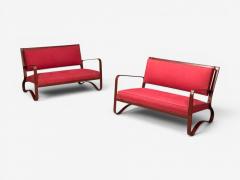 Jacques Adnet Jacques Adnet Rare Two Seater Sofas Leather Steel France 1950s - 4709339