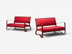 Jacques Adnet Jacques Adnet Rare Two Seater Sofas Leather Steel France 1950s - 4709341