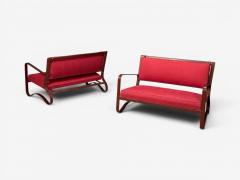 Jacques Adnet Jacques Adnet Rare Two Seater Sofas Leather Steel France 1950s - 4709344