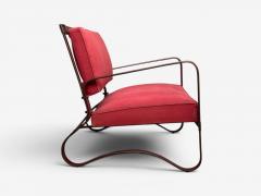 Jacques Adnet Jacques Adnet Rare Two Seater Sofas Leather Steel France 1950s - 4709349