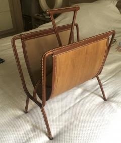 Jacques Adnet Jacques Adnet Rarest Magazine Rack in Hand Stitched Leather and Canvas - 597935