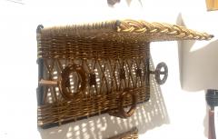 Jacques Adnet Jacques Adnet Stitched Leather and Rattan Rack - 4117520