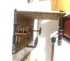 Jacques Adnet Jacques Adnet Stitched Leather and Rattan Rack - 4117521